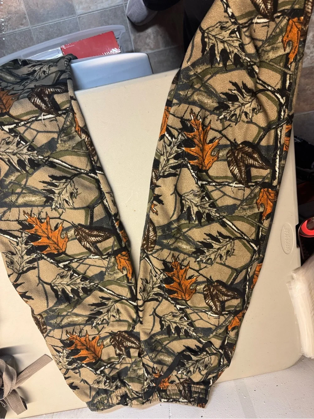 Fruit of the Loom‎ Tan Camo Sweatpants with Orange Leaf Print